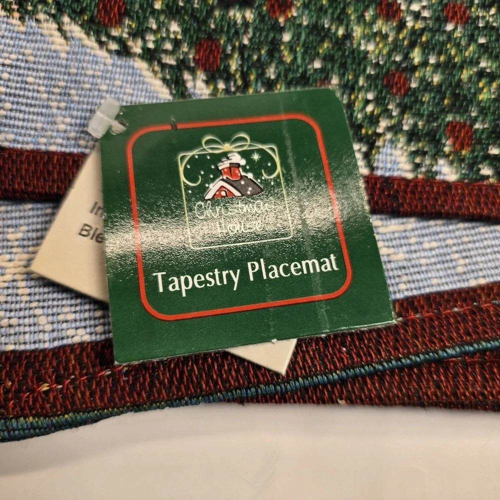 Christmas House Tapestry Placemats Snowman Set‎ of 5 Holiday Table Decor 13x19